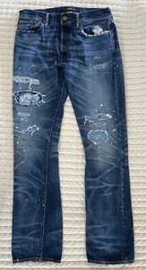 Ralph Lauren Varick Slim Straight Distress Patchwork Paint Splatter Jeans 34x34 - Picture 1 of 6