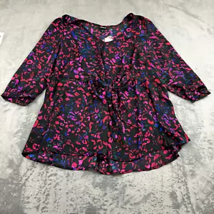 Torrid Womens Top Size 1 1X V-Neck 3/4 Sleeve Colorful Satin Flowy Tie Boho NEW - Picture 1 of 12