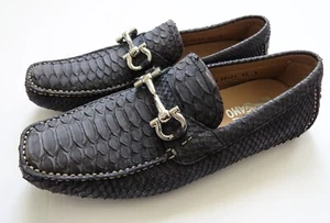 SALVATORE FERRAGAMO Blue Python Snakeskin Leather Loafer Shoes 8 US 42 Euro 7 UK - Picture 1 of 11