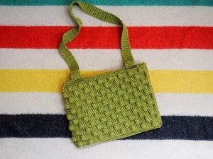 VTG 60s 70s Moss Olive Green Boho Hippy Crochet Handmade Retro Purse Bag - Picture 1 of 8