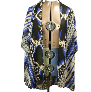 Rue 21 Chiffon Southwest Print Open Cover Up Kimono SNAG Blue Black White L - Picture 1 of 18