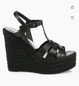 Sandalias de cuña alpargata YSL Saint Laurent Tribute negras 37 (US 6,5/7) - Imagen 1 de 14