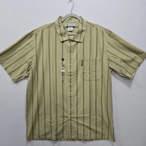 Columbia Mens 2XL Green 100% Cotton Stripe Button Up Short Sleeve Shirt - Picture 1 of 7