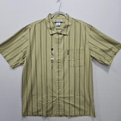 Columbia Mens 2XL Green 100% Cotton Stripe Button Up Short Sleeve Shirt - Image 1 of 4
