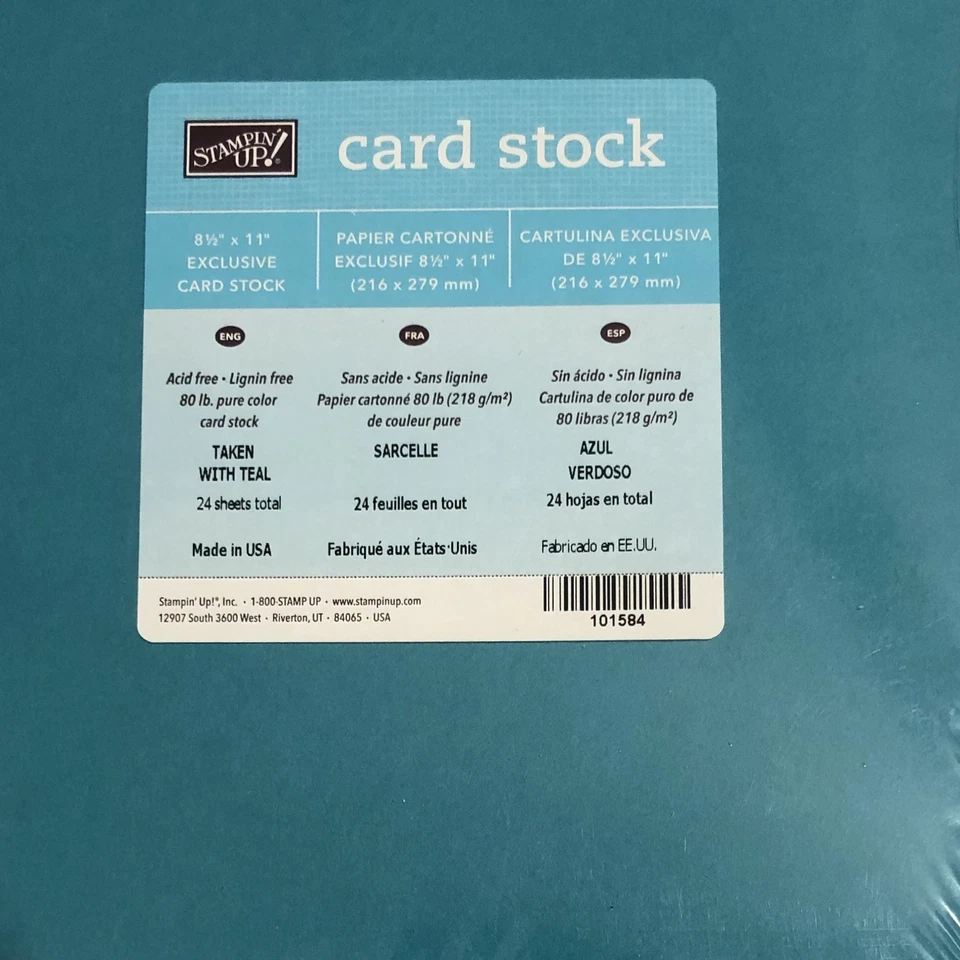 Stampin Up TAKEN WITH TEAL Cardstock 8 1/2 x 11 - 24 Sheets - Retired Blue/Green - Image 1 of 1