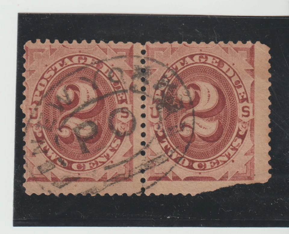 US Scott #J16 SON Pair N.Y.PO Fancy Cancel 3c Brown Postage Due flaw on 1 stamp - Image 1 of 1