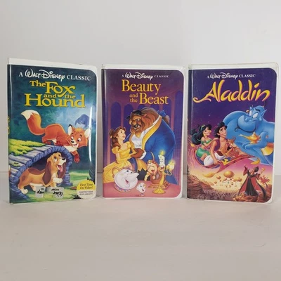 3 Lot Black Diamond Fox and the Hound Aladdin Beauty and the Beast VHS / TESTED - Image 1 of 4