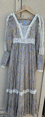 Vestido Vintage Gunne Sax Manga Con Cordones Hippie BoHo Talla 7 Floral Rosa Años 70  Foto 1 de 4