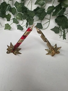 Vintage Gold Glitzer Glas Kerze Clip On Ornamente 2er Set Italien Selten - Bild 1 von 5