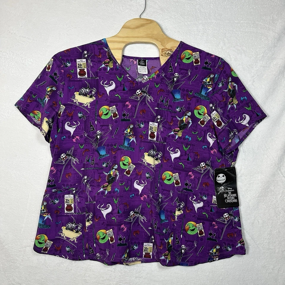 Disney The Nightmare Before Christmas Sz 3XL Women V-Neck Scrub Top Purple