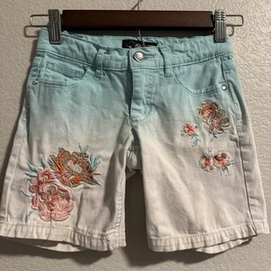 Jordache Girl’s SZ 7 Shorts Embroidered Floral Turquoise White Flower Shorts - Picture 1 of 13