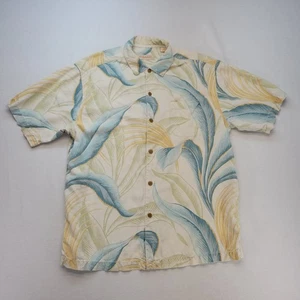 Tommy Bahama Shirt Mens Large Yellow Leaves Silk Hawaiian Tropical Short Sleeve - Picture 1 of 9