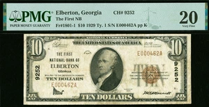 $10 Series 1929 National Banknote from Elberton, Georgia PMG Very Fine 20 - Picture 1 of 2