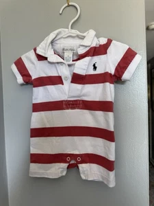 Pantalón Corto Ralph Lauren Bebé Niño Rayas Rugby Rojo Salida del Sol 3 Meses Cuello - Imagen 1 de 2