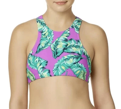 Bikini Top Traje de Baño Bongo Cuello Redondo Espalda Corredora Púrpura Hojas de Palma Mediano Foto 1 de 4