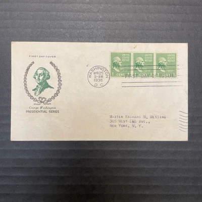 1938 FDC Planty 4 Washington DC to New York  NY 804 strip - Image 1 of 2