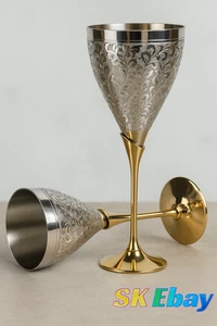 Set di 2 tazze da vino Royal Design, vetro inciso calice in ottone, regali - Foto 1 di 6