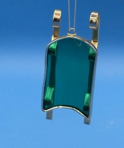 Stained Glass Christmas Green Sled 4 In Suncatcher Ornament Window Art Handmade - Picture 1 of 11