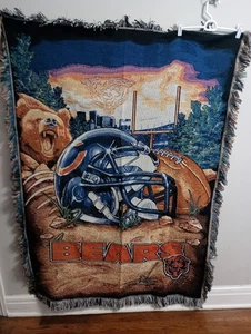 Vintage Chicago Bears Throw Knit Blanket Wall Art Northwest Company NFL - Picture 1 of 7