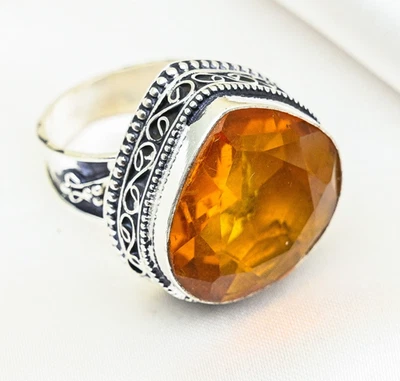 Hermoso anillo de plata de ley 925 hecho a mano con piedras preciosas de topacio miel joyería Foto 1 de 4