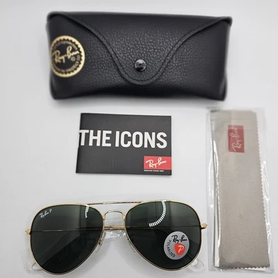 Gafas de sol RayBan Aviator con marco dorado lentes polarizadas verdes 58 mm G2U con etiquetas Foto 1 de 4