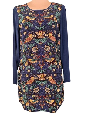 Vestido Club Monaco Mujer 2 Mini Seda Manga Larga Azul Marino Dorado Verde Pájaro, Floral Foto 1 de 4