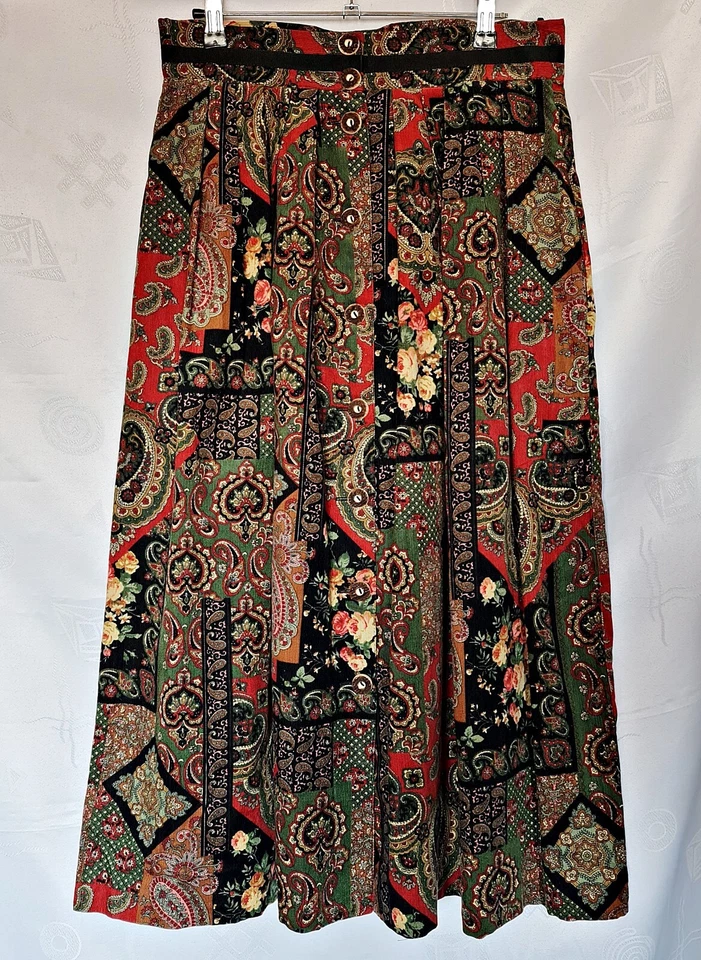 FALDA VINTAGE TRACHTEN OKTOBERFEST DIRNDL TIROL ALGODÓN GEOMÉTRICO MUJER: US14/EU42 Foto 1 de 4