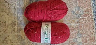 2 Skeins Wool Acrylic Rayon 100 Grams Each Red Tweed Plymouth Yarn Encore Turkey - Image 1 of 3