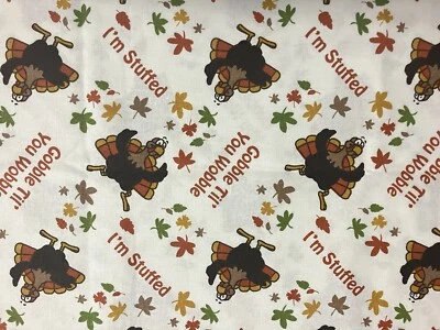 Vtg Turkey Gobble Til You Wobble Fabric 70" Springs Creative Fall Thanksgiving - Image 1 of 4