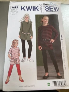 Kwik Sew Pattern K3476 Girls Pullover Tunics w/Opts & Leggings 2 Lengths XS-XL - Picture 1 of 2