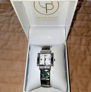 NEW in Box Olivia Pratt Silver Rhinestone Abalone Bangle Watch - Picture 1 of 5