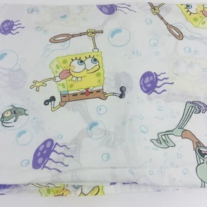 VTG SpongeBob SquarePants White Twin Flat Sheet  Jelly Fishing Nickelodeon - Picture 1 of 7