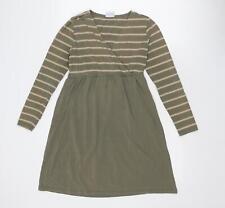 Mama-licious Womens Green Striped Cotton A-Line Size M V-Neck Pullover