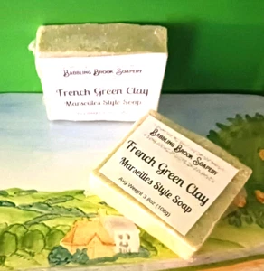 FRENCH GREEN CLAY UNSCENTED MARSEILLES ARTISAN SOAP * TWO 3.8 OZ BARS * NEW - Picture 1 of 9