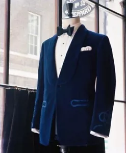 Giacca smoking uomo elegante blu velluto blazer matrimonio festa abbigliamento cappotto - Foto 1 di 4