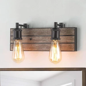 Vanity Lights, Wall Sconce in Rustic Wood and Oil Rubbed Metal Finish, Bathroom - Picture 1 of 8