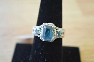 Anillo de platino/circón índigo de 2,96 quilates sobre plata de ley talla 7 Foto 1 de 4