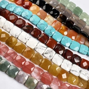 Cuentas sueltas facetadas de piedra preciosa natural forma cuadrada para hacer joyas hágalo usted mismo 15"" - Imagen 1 de 41