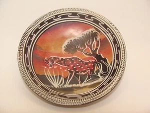 Vtg African Soapstone Bowl 4” Etched Safari Animal Jaguar ~ Dish~VGC - Picture 1 of 5