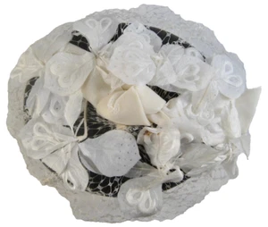 Evelyn Varon Vintage White Ladies Fascinator Silk Leaves Russia Maline Veiling O - Picture 1 of 9
