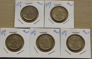 1992p-1996p Washington Quarters 3P1-5 Mint Uncirculated Quarters from US mint. - Picture 1 of 4