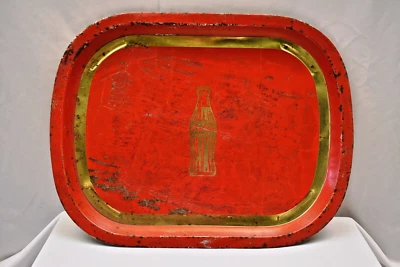 Vintage Coca-Cola Werbe Dose Tablett Rot Gold 40.6x30.5cm Circa 4978cm - Bild 1 von 4