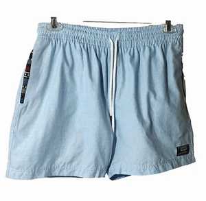 Wowie Shorts Mens Size Large Blue Aztec Trim Drawstring Cotton Beach 5" Inseam - Picture 1 of 9