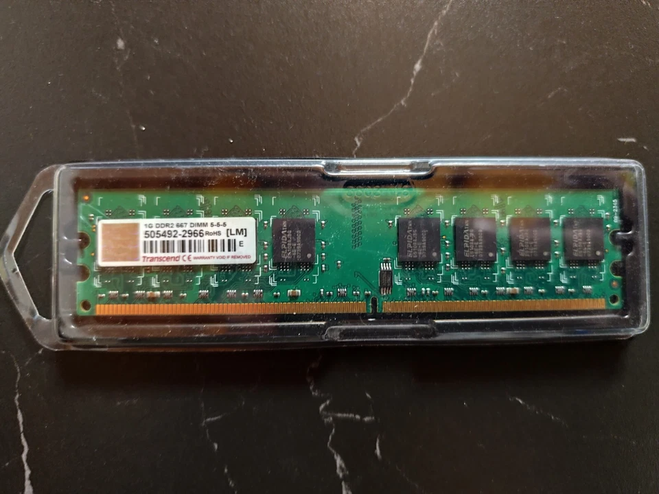RAM TRANSCEND DIMM 1G DDR2 667 5-5-5 PC2-5300 - Immagine 1 di 1