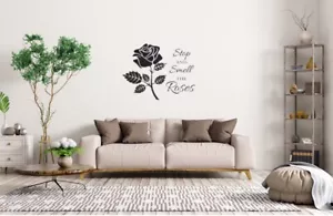 Smell The Roses Word Quote Floral Wall Decal Sticker 15x11.5 Free Shipping Sale - Picture 1 of 3