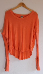 We the Free women's long sleeve orange shirt raw edge curved hem Size M - Picture 1 of 7