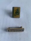 GENUINE VINTAGE COLLECTABLE BARBOUR PIN BADGES MOTORCYCLE RIDER & OLDER BRASS
