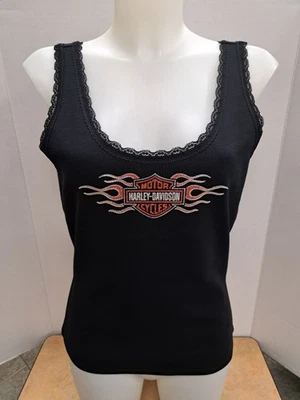 Camiseta sin mangas Harley-Davidson para mujer mediana vintage flames bling encaje NUEVO con etiquetas Foto 1 de 4
