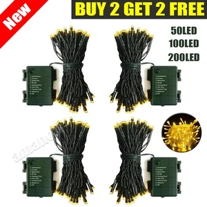 Christmas Battery Fairy Lights 5m Dark Green Cable 200 LED String Lights 8 Modes - Picture 1 of 20