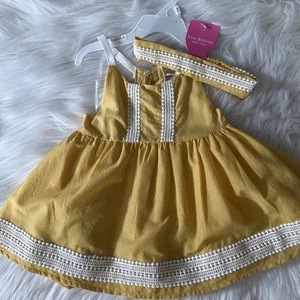 Isaac Mizrahi Summer Sundress Girls 4T Yellow Cotton Lace Headband BxA - Picture 1 of 14